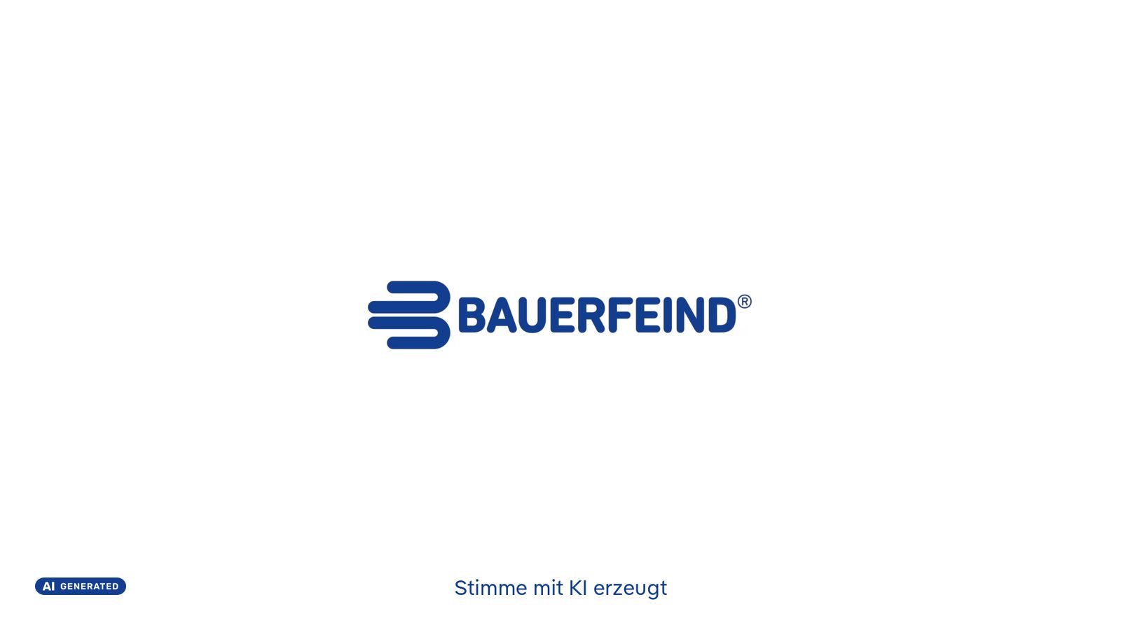 Logo-Opener mit blauer AI-Badge unten links und Texthinweis „Stimme mit KI erzeugt“