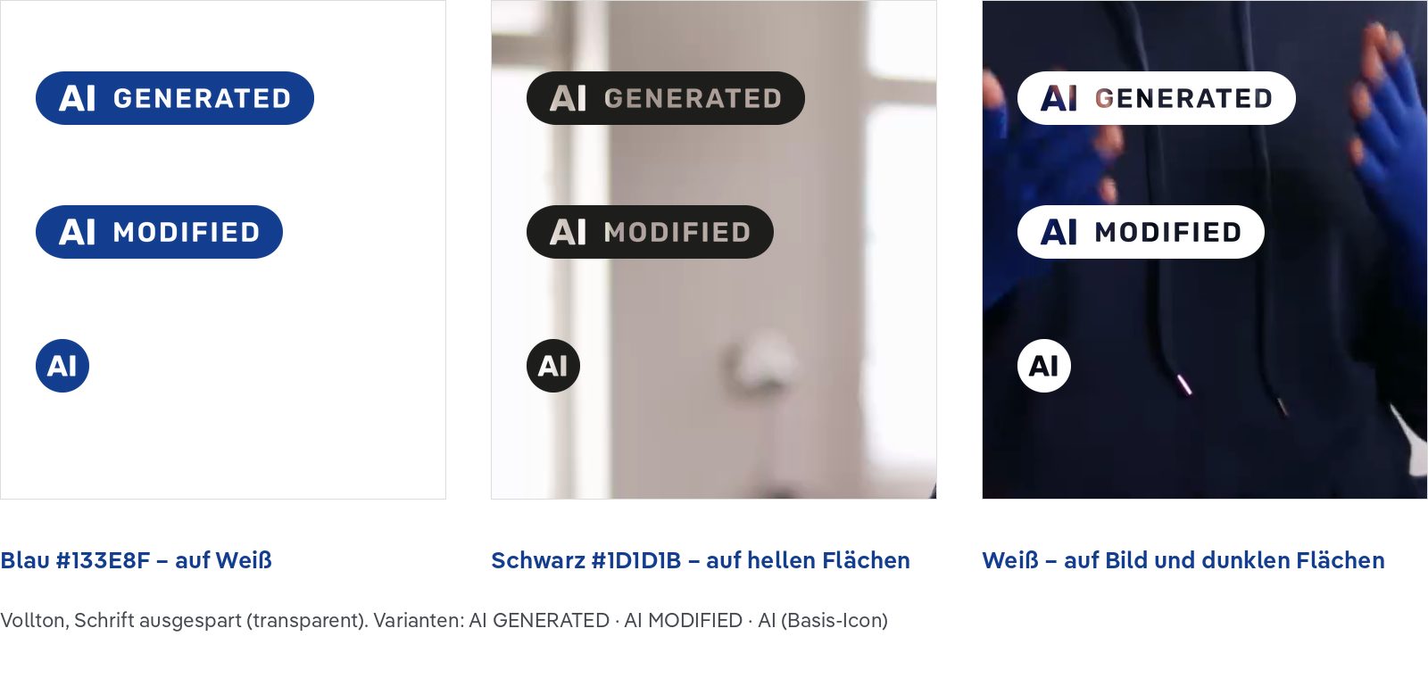 AI-Badge in Blau, Schwarz und Weiß mit passenden Hintergründen