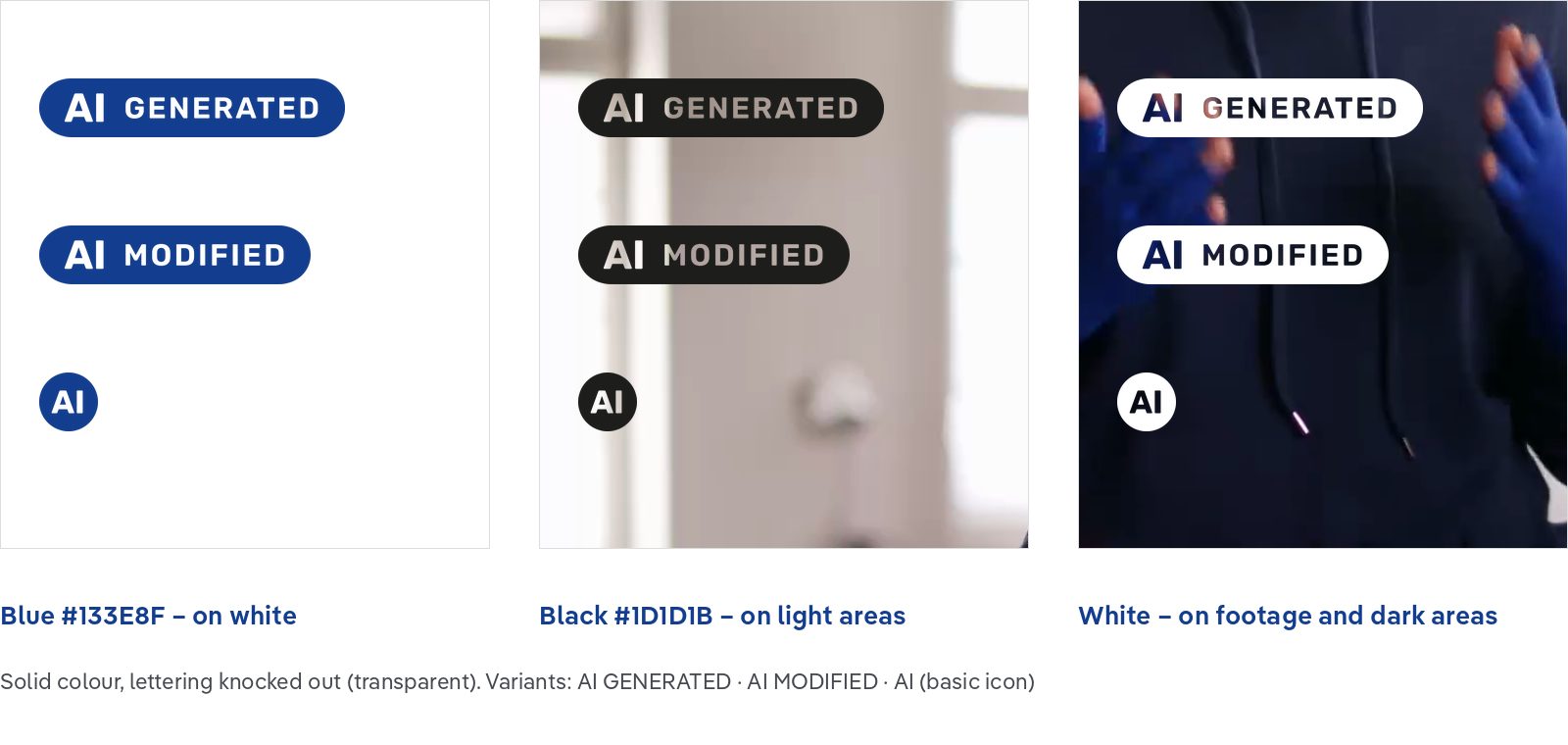 AI badge in blue, black and white on matching backgrounds