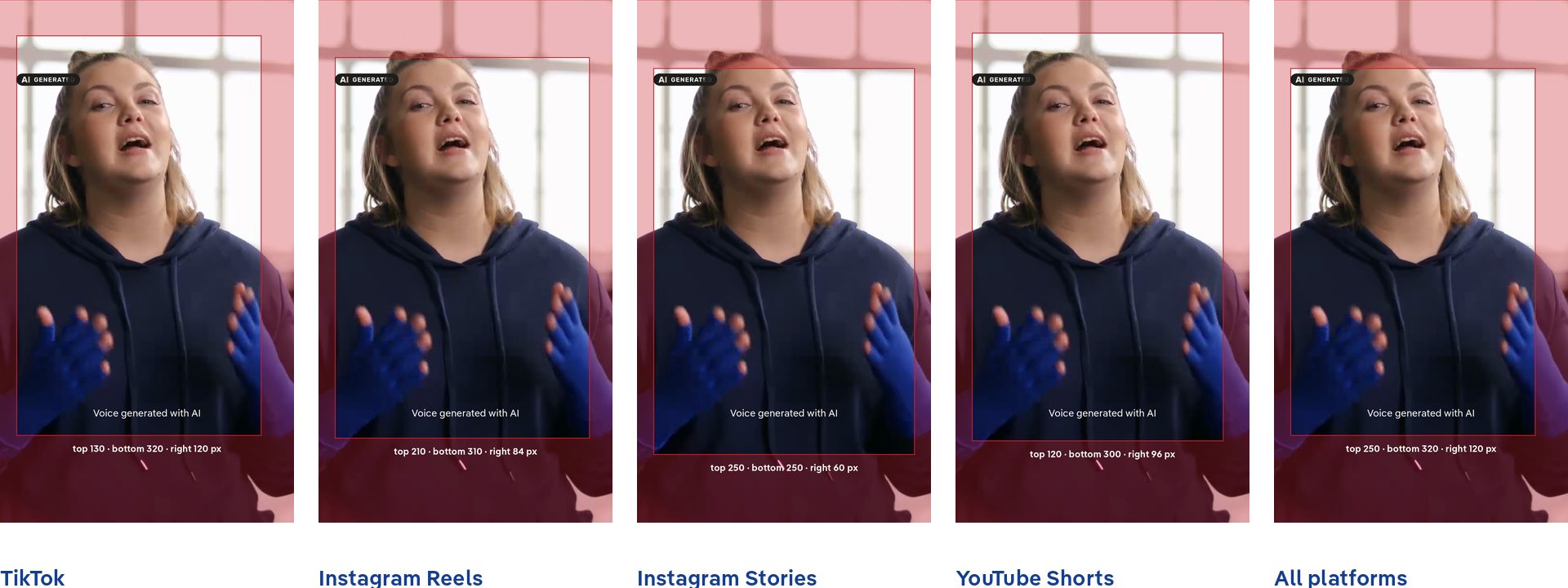 9:16 safe zones for TikTok, Instagram and YouTube Shorts with badge position