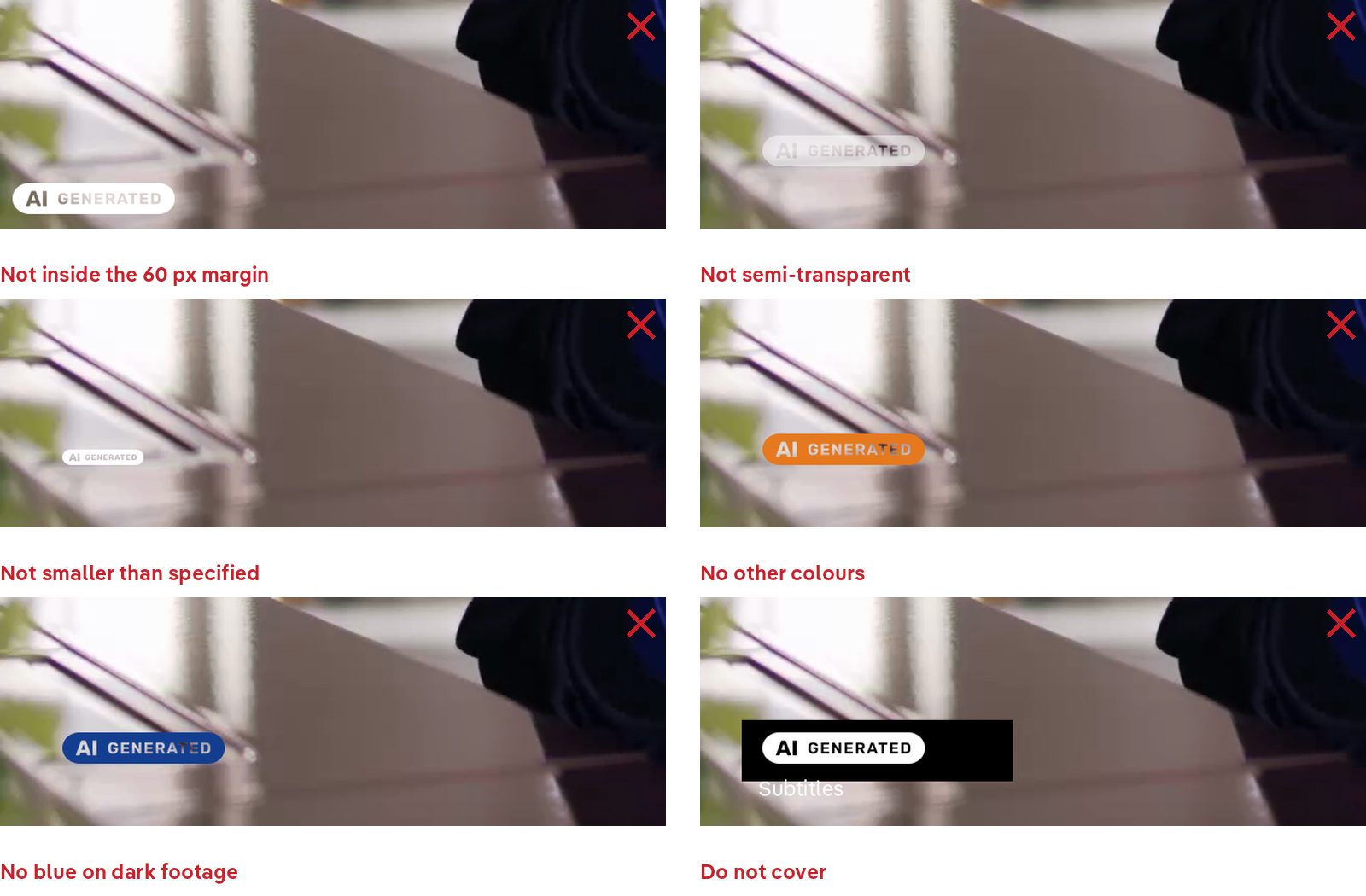 Examples of incorrect use of the AI badge